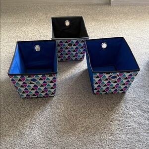 Patterned Fabric Storage Bins - Blue, Turquoise & Purple